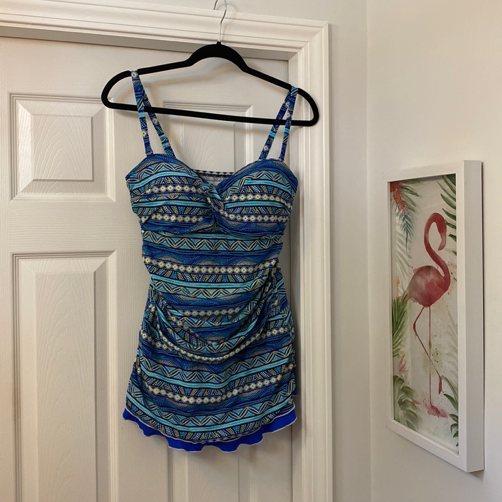 One piece skirted swimsuit